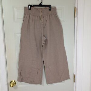 Indigo Rein Pants Wide-Leg Linen-Blend Smocked Waist Womens L Beige